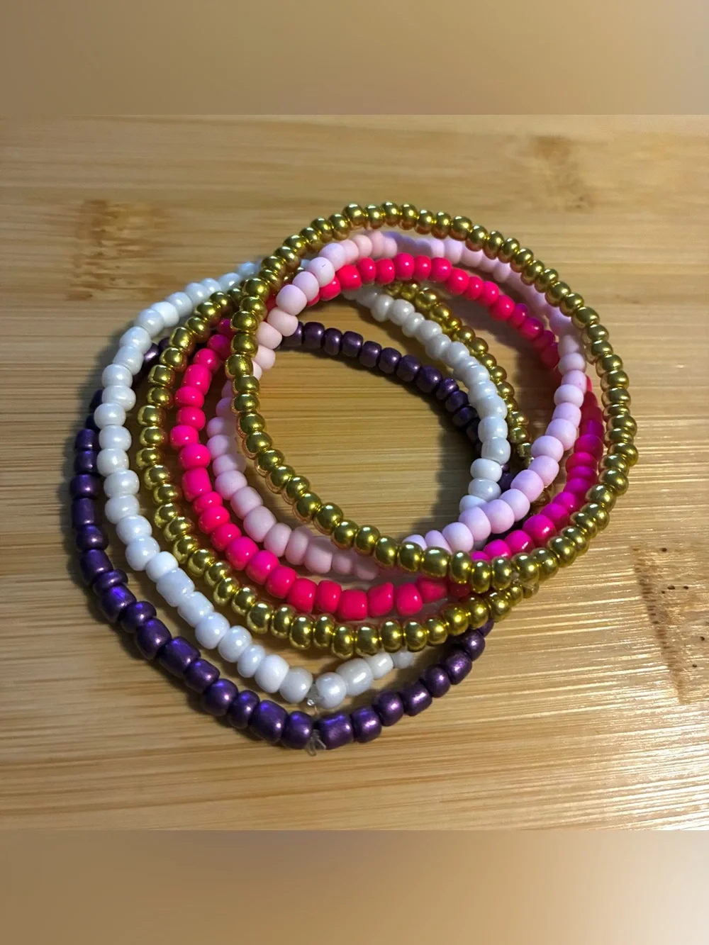 Multi-Bead Stretch Bracelet Set - Pink, Gold, White, Purple